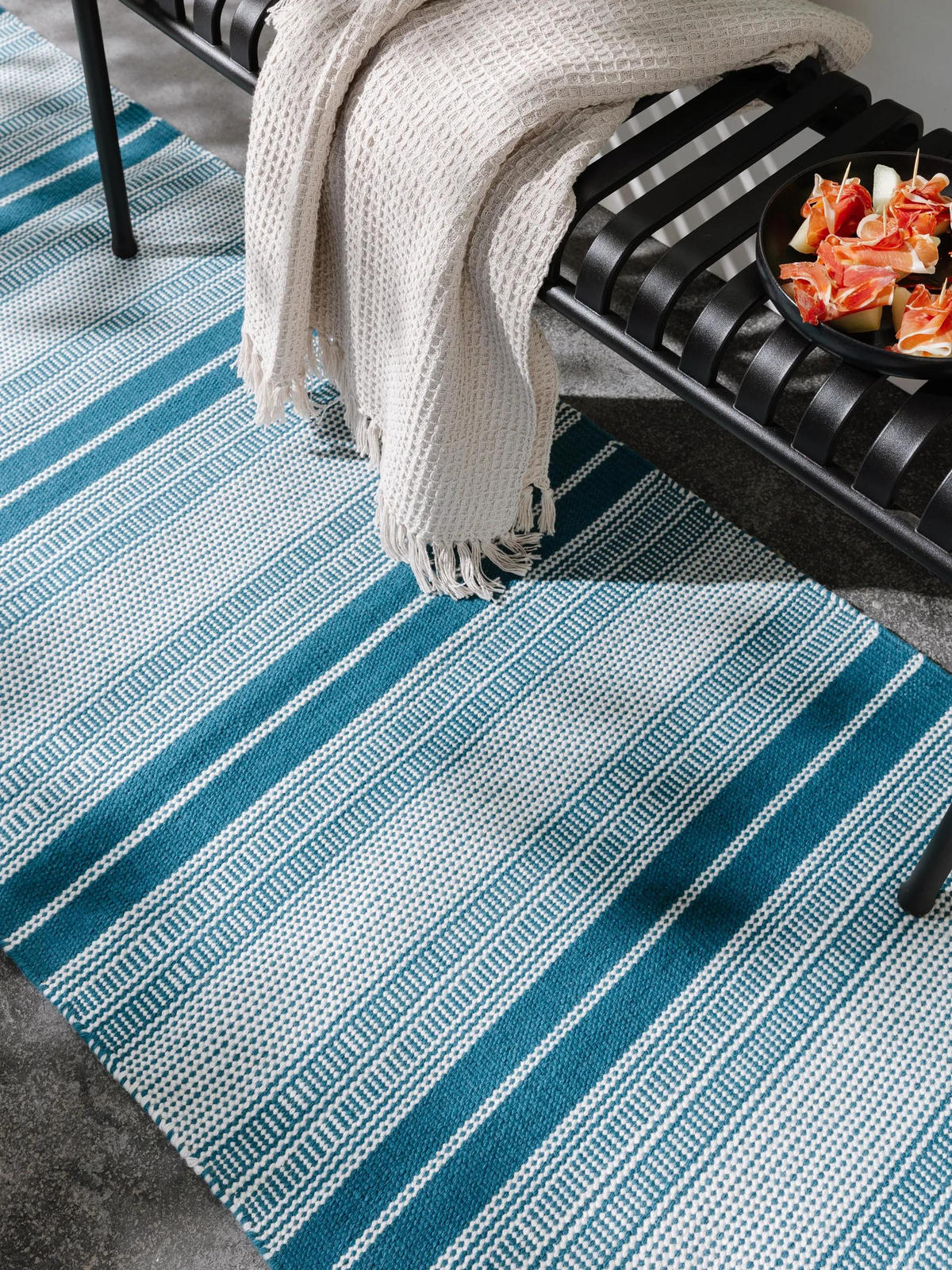 OUTDOOR-LÄUFER Siena handgewebt 80/250 cm - Petrol, Kunststoff (80/250cm) - benuta Nest