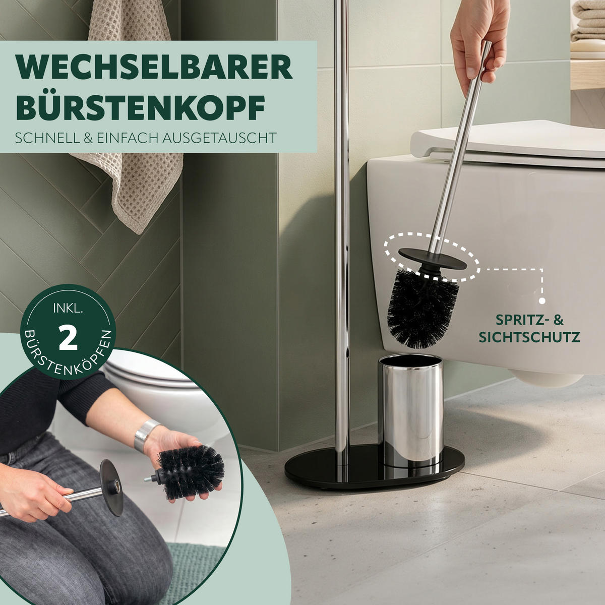 STAND-WC-GARNITUR, schwarz, Edelstahl - Schwarz, Metall (28.5/72.5/12cm) - bremermann