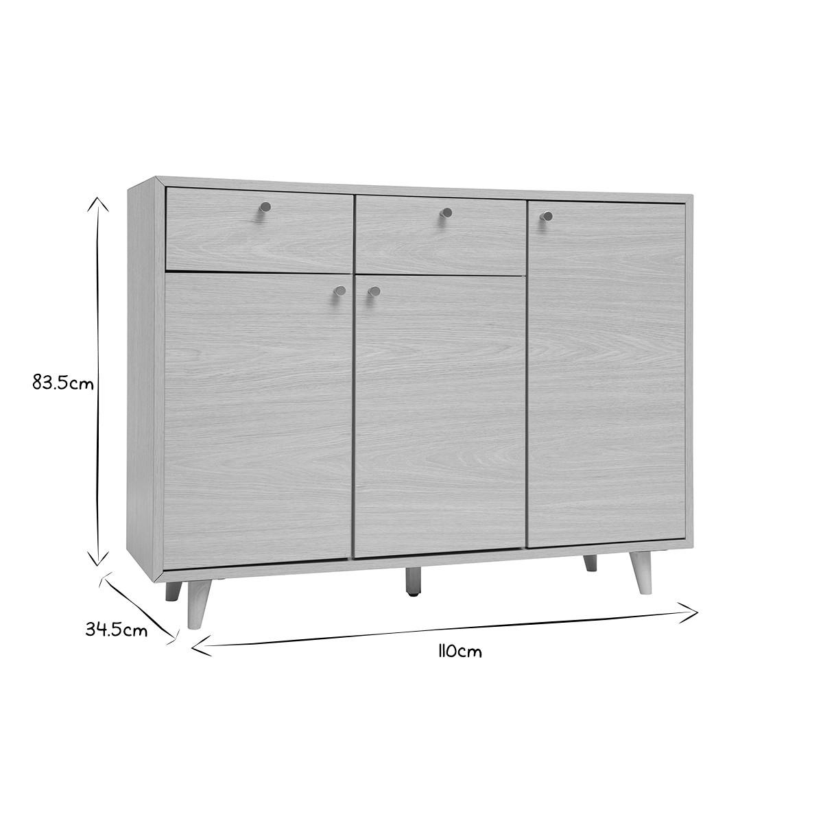 SCHUHSCHRANK Helles Holzdekor Eichenfurnier Goldenes Metall B110 cm SILVESTRE - Eiche Bianco, Holz (34.5/83.5/110cm) - Miliboo