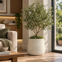 BLUMENTOPF groß & rund mit Ablaufloch, Ø 37 × H 35 cm, Creme - Weiß, Naturmaterialien (36cm) - Hometopia