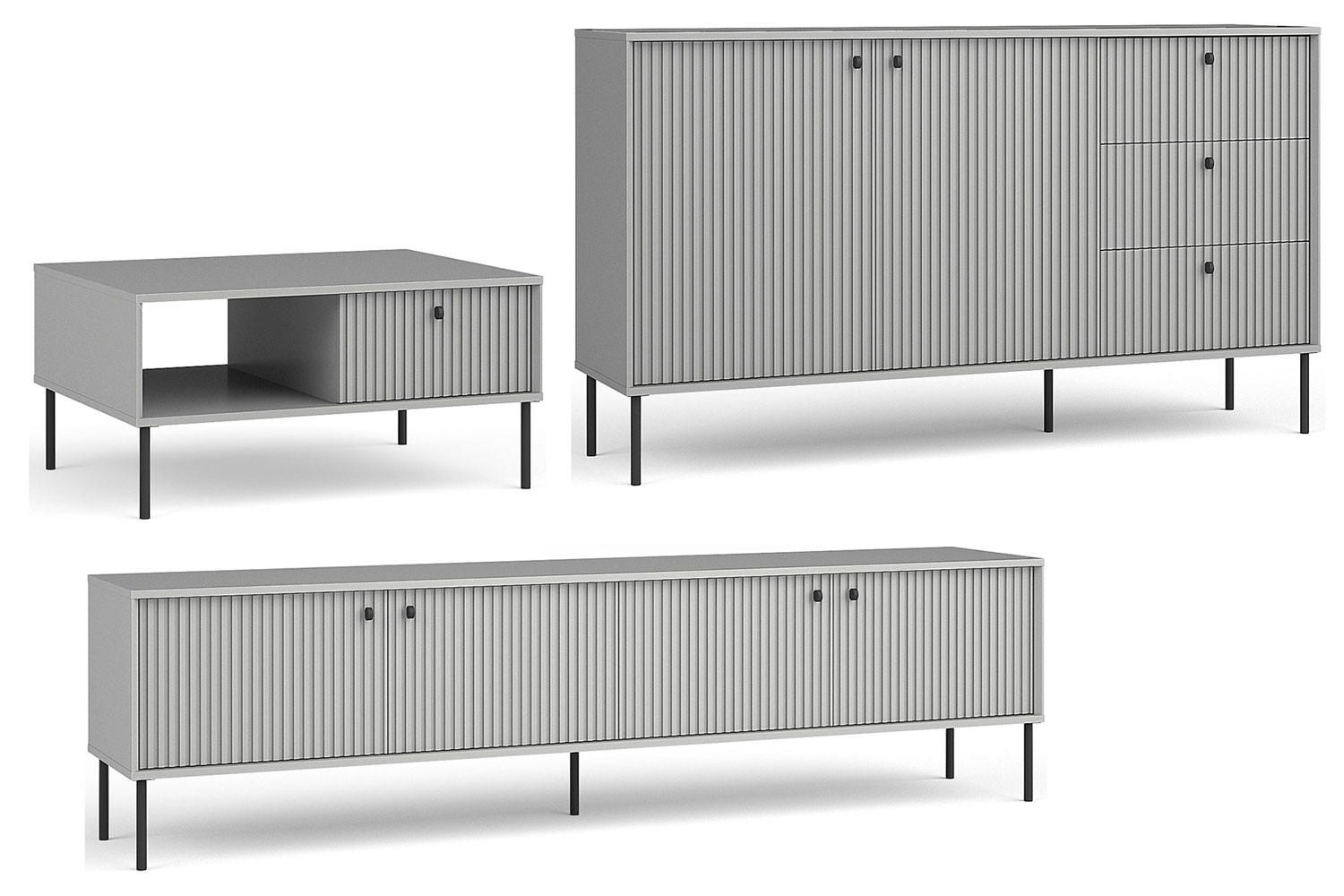 Feldmann-Wohnen Wohnzimmer-Set Grau, Schwarz 364x90x66 cm