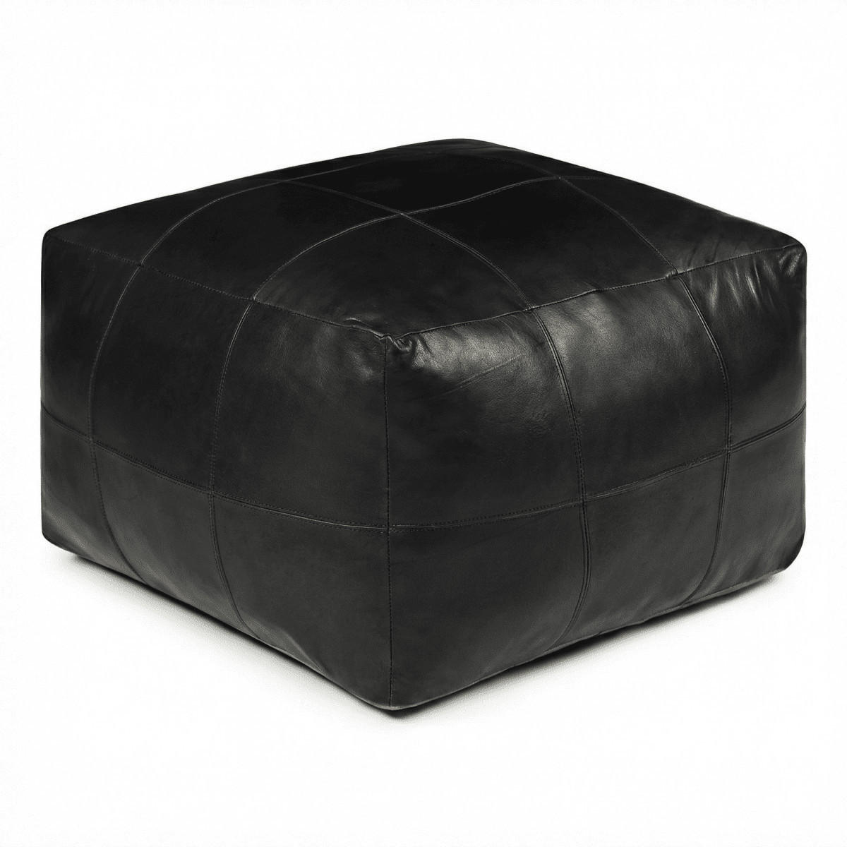 POUF 60/60/45 cm Echtleder Schwarz - Schwarz, Leder (60/45/60cm) - Furnhouse