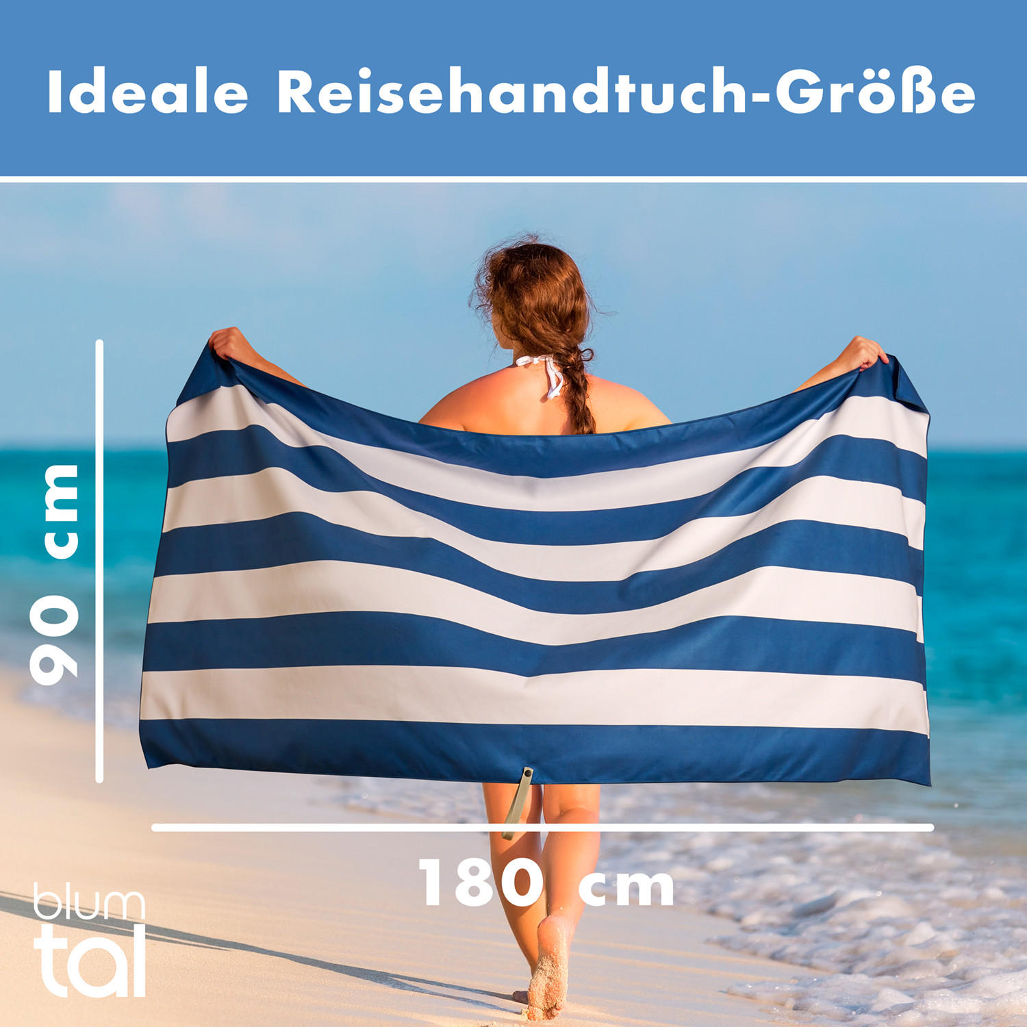 STRANDTUCH Thor 90/180 cm, Blaue Streifen - Blau, Textil (90/180cm) - Blumtal