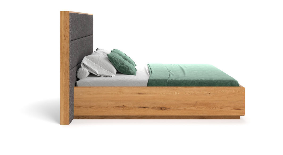 MASSIVHOLZBETT Dome aus Eiche mit Bettkasten 180x220 cm, Storm 97 (Grau) - Eichefarben/Braun, Holz (180/220cm) - Danzz