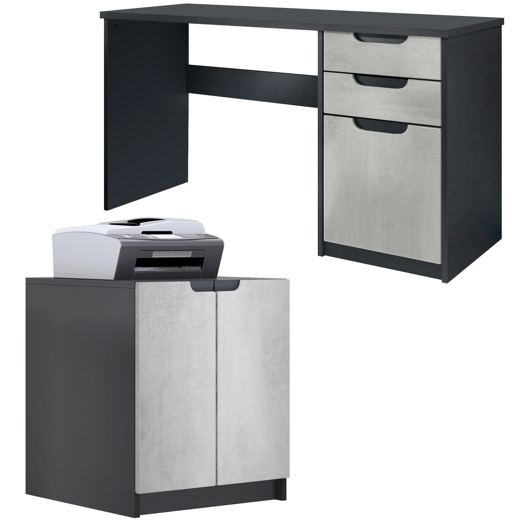 BÜROMÖBELSET Paris Beton Oxid Optik - Hellgrau, Holzwerkstoff (60/180/76cm) - Vladon