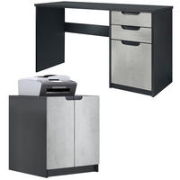 BÜROMÖBELSET Paris Beton Oxid Optik - Hellgrau, Holzwerkstoff (60/180/76cm) - Vladon