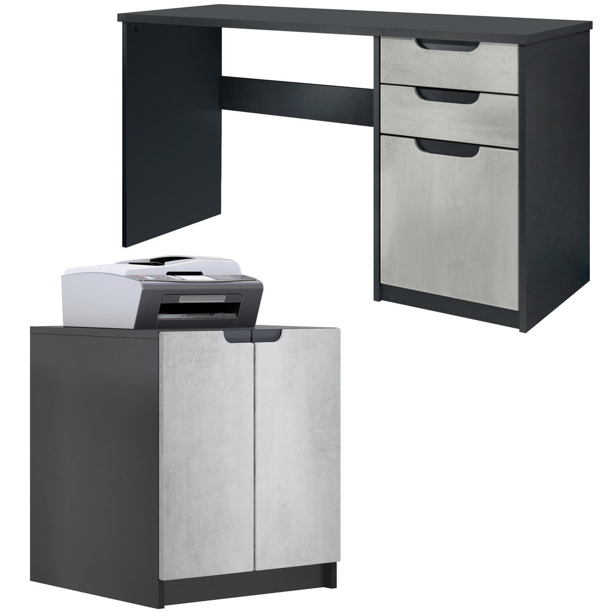 BÜROMÖBELSET Paris Beton Oxid Optik - Hellgrau, Holzwerkstoff (60/180/76cm) - Vladon