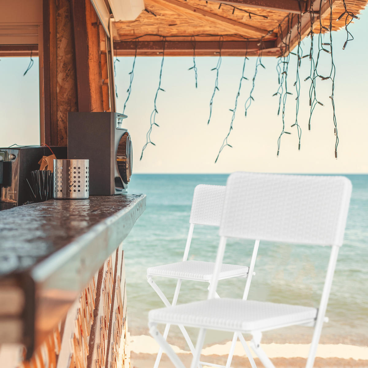 2XBAROVÉ stoličky - biela, kov/plast (44/115/63cm) - Relaxdays