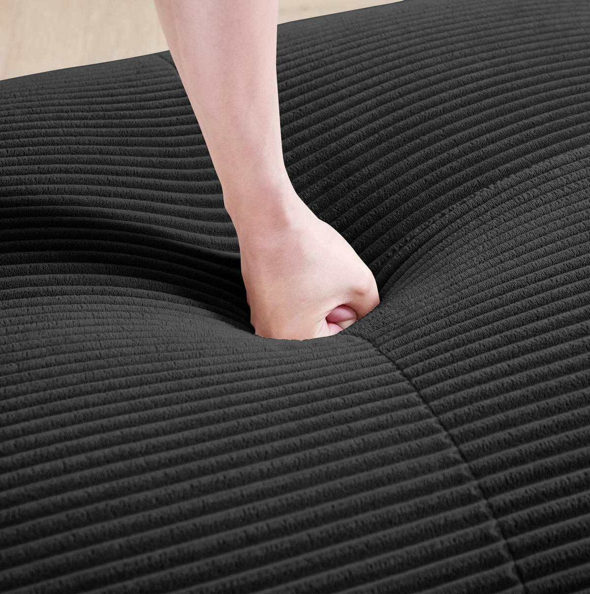 SOFA modular mit Chaiselongue Cord Black 4-Sitzer - Schwarz, Kunststoff (178/388cm) - Meubliv