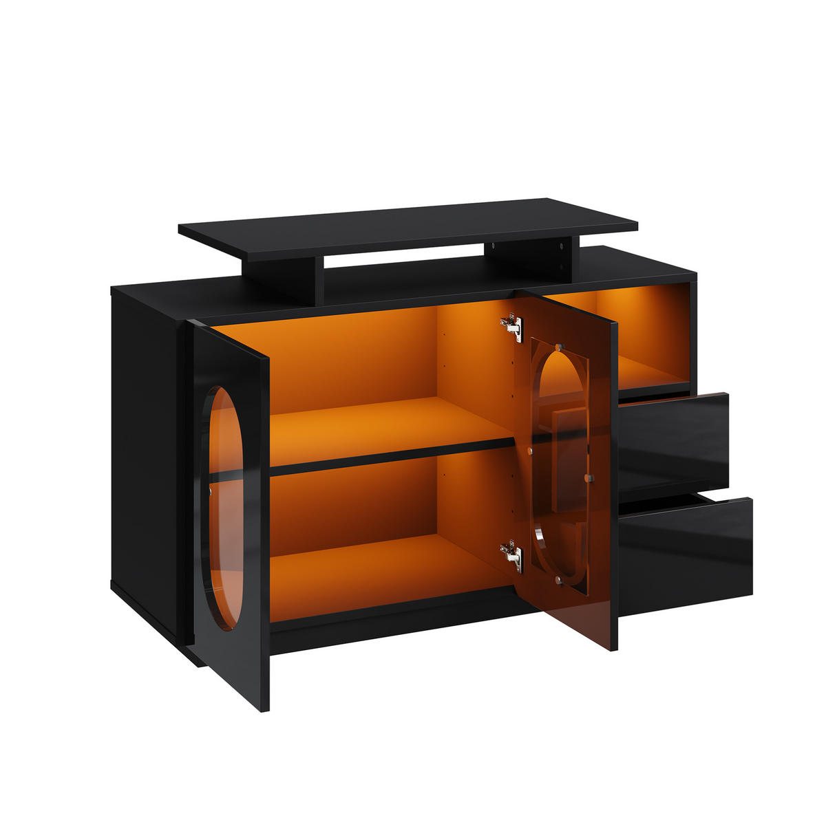 SIDEBOARD 120/40/80 cm schwarz aus Holzwerkstoff mit LED und Glastür - Schwarz, Holzwerkstoff (120/80/40cm) - OKWISH