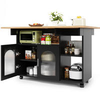 KÜCHENINSEL Klapptisch Rollbar 120x70x79.5cm Schwarz mit Arbeitsplatte & Stauraum - Schwarz, Holzwerkstoff (120/79.5/70cm) - Modfu