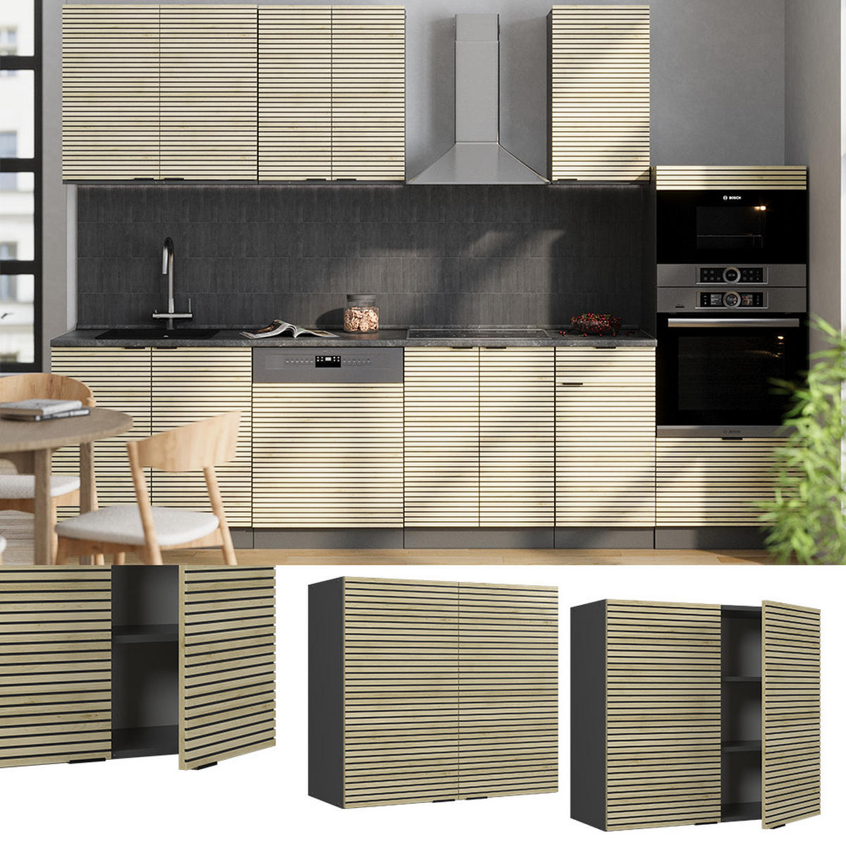 SKLENĚNÁ KUCHYŇSKÁ SKŘÍŇKA Fame-Line Dubový panel - antracitová/barva dubu, kompozitní dřevo (80/72/34.1cm) - Vicco