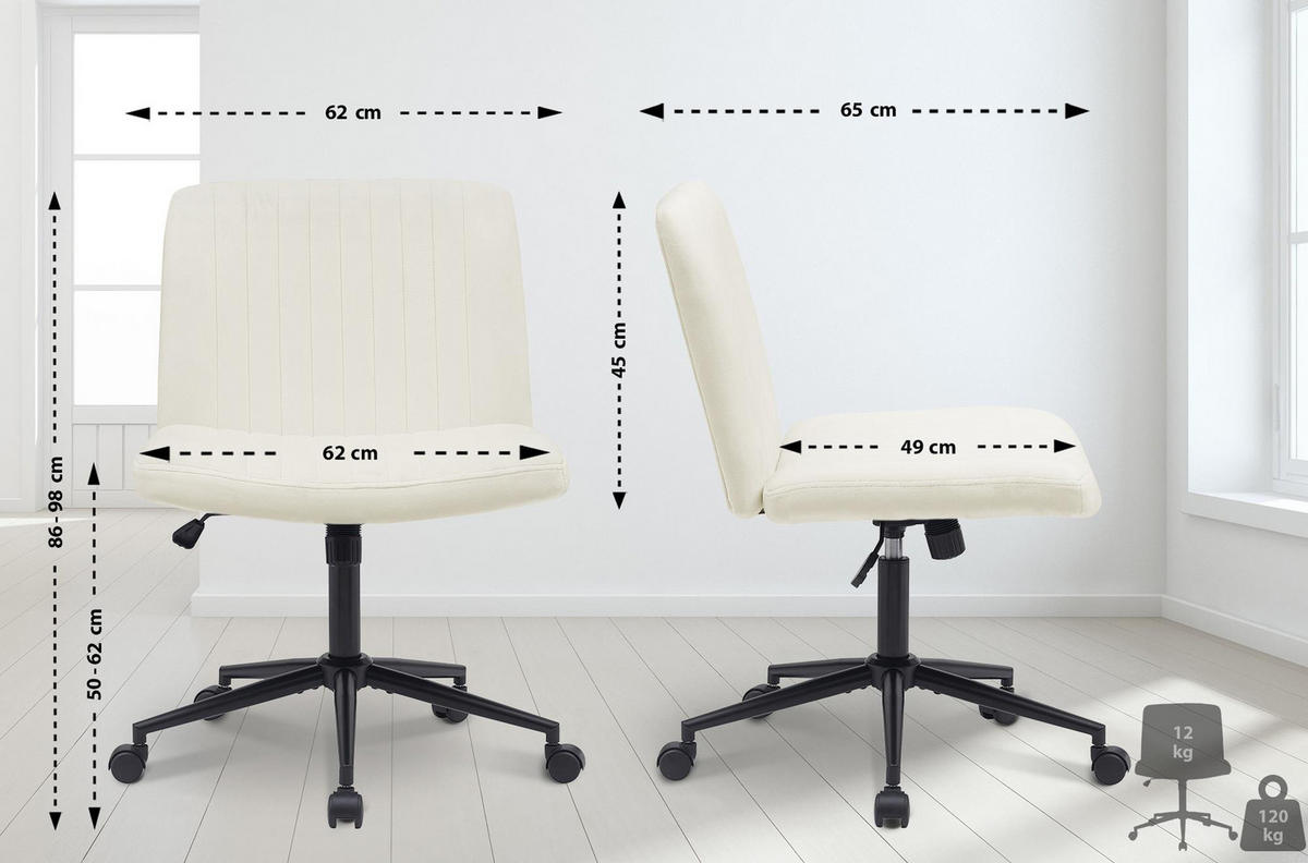 BÜROSTUHL Lynox Samt creme - Creme/Schwarz, Metall (62/98/65cm) - TPFLiving