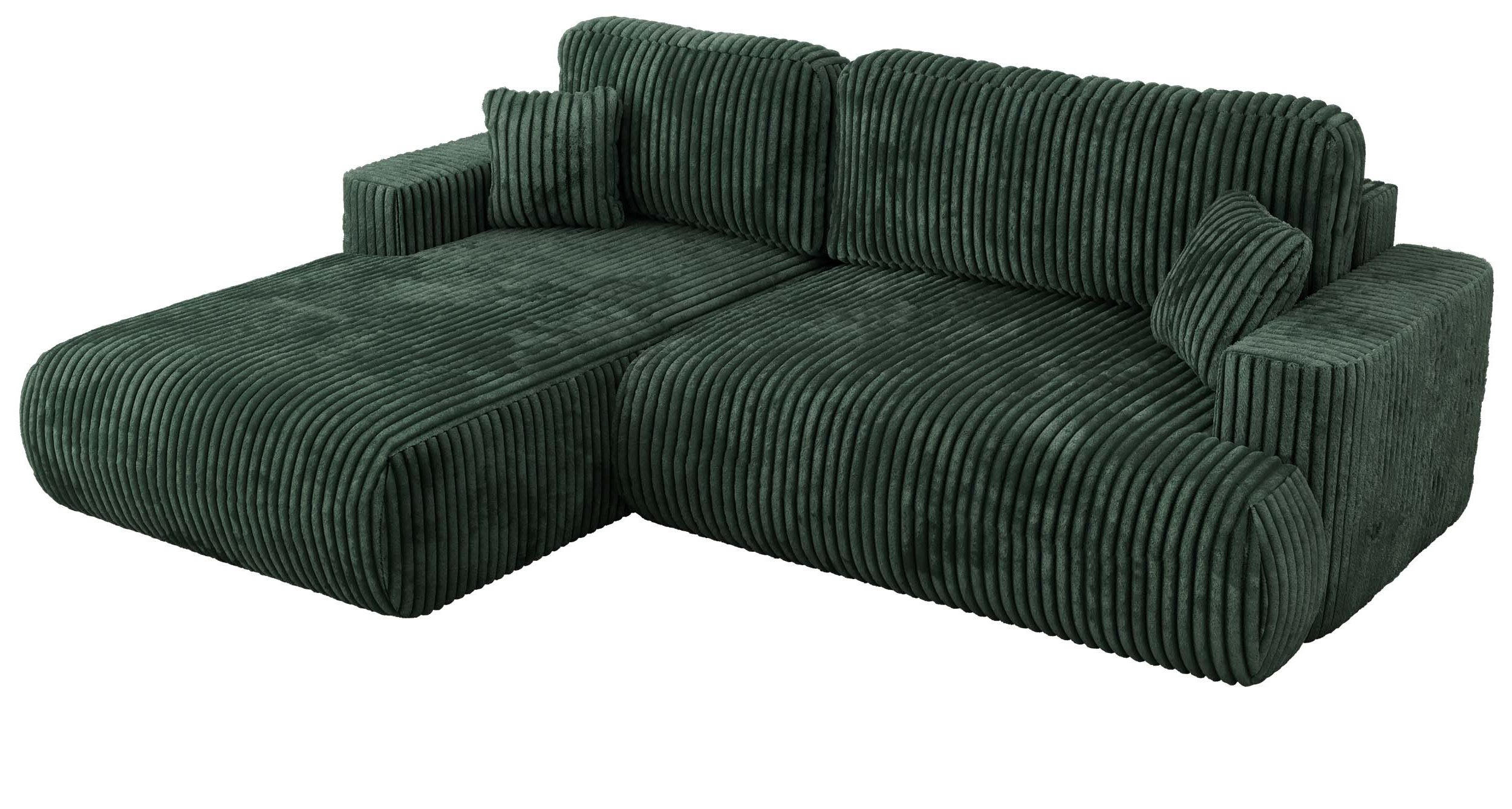 ECKSOFA OVO L Grün Cord - Links Seite - Schwarz/Grün, Kunststoff/Textil (271/195cm) - MKS