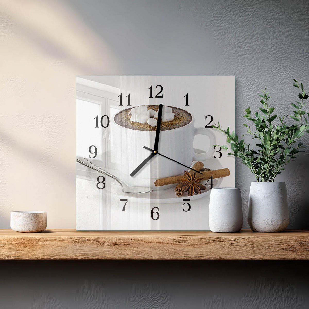 WANDUHR 30x30 cm - Schokolade - Weiß, Glas (30/30/0.4cm) - TULUP