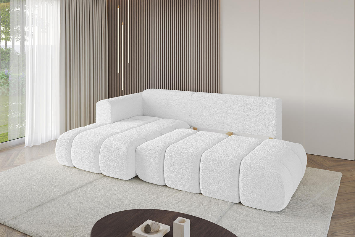 ECKSOFA Ottomane Links CLOUD-L 289x180x40 Weiß Bouclé - Weiß, Holzwerkstoff/Kunststoff (180/289cm) - ALTDECOR