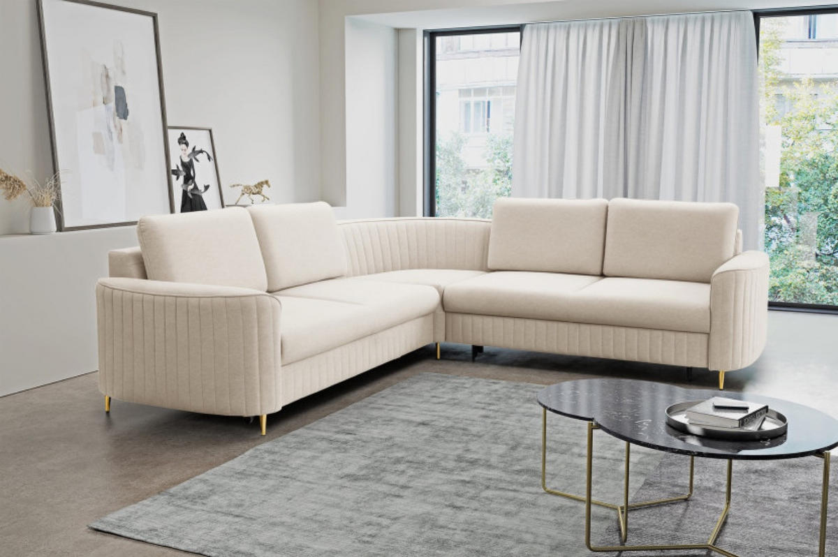 ECKSOFA Creme Loren Mit Schlaffunktion Und Bettkasten - Creme/Weiß, Textil (251/251cm) - Sepro Meble