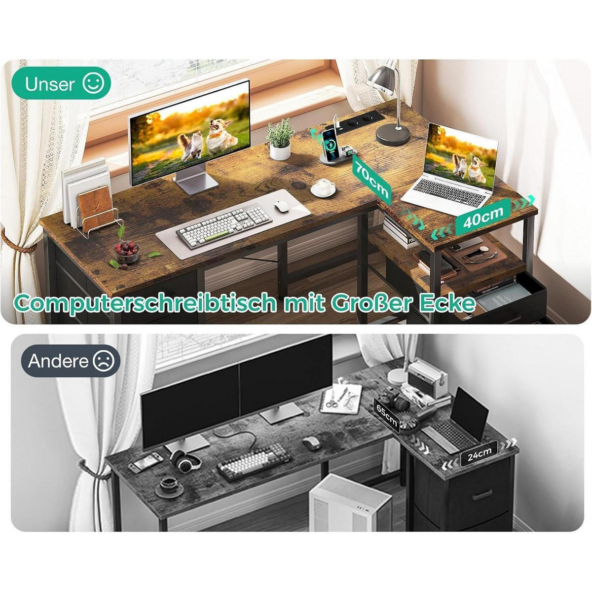 ECKSCHREIBTISCH L-Form Braun 140x70cm - Braun, Holzwerkstoff (140/70/75.2cm)