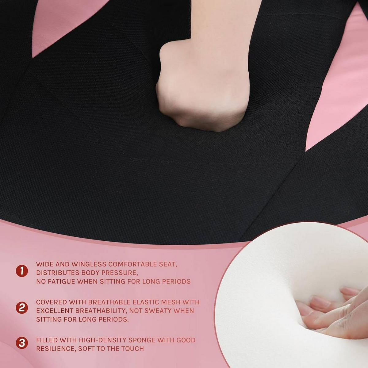 GAMINGSTUHL mit Kopfkissen, Mesh-Gewebe, Rosa+Schwarz - Schwarz/Rosa, Textil/Metall (62/104/72.5cm) - Woltu