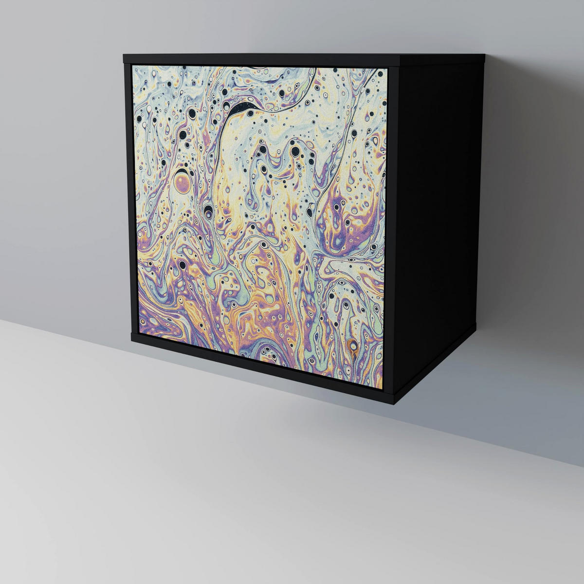 SIDEBOARD MOSAIC OF COLORS, Schwarz, 57,5x42x72,5 cm, Schwarze Metallfüße - Multicolor/Schwarz, Holzwerkstoff/Metall (57.5/72.5/42cm) - SpaceRebels