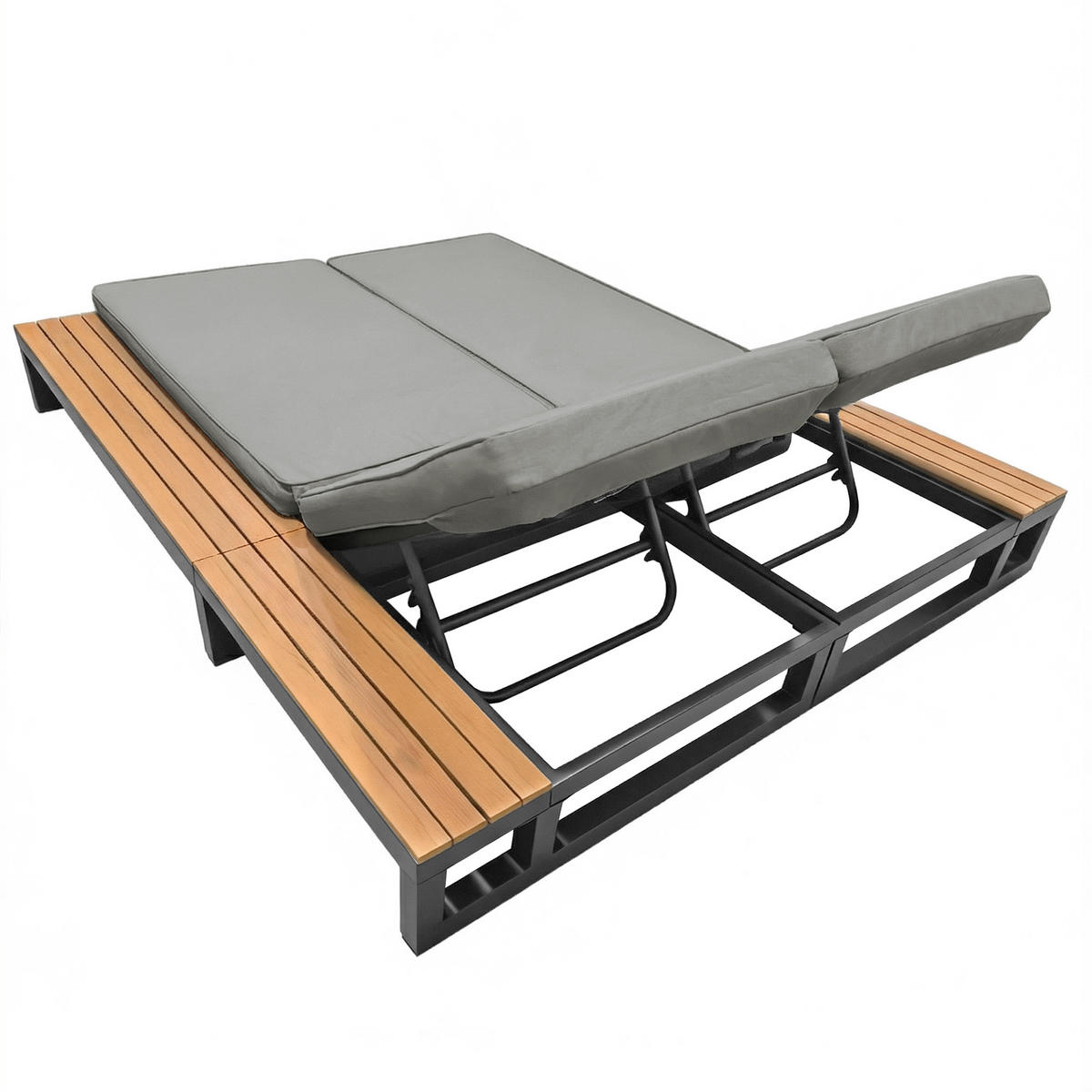 SONNENLIEGE aus Metall & wasserabweisendem Stoff 184x159x73 cm in Grau - Grau, Metall (159/73/184cm) - Modfu