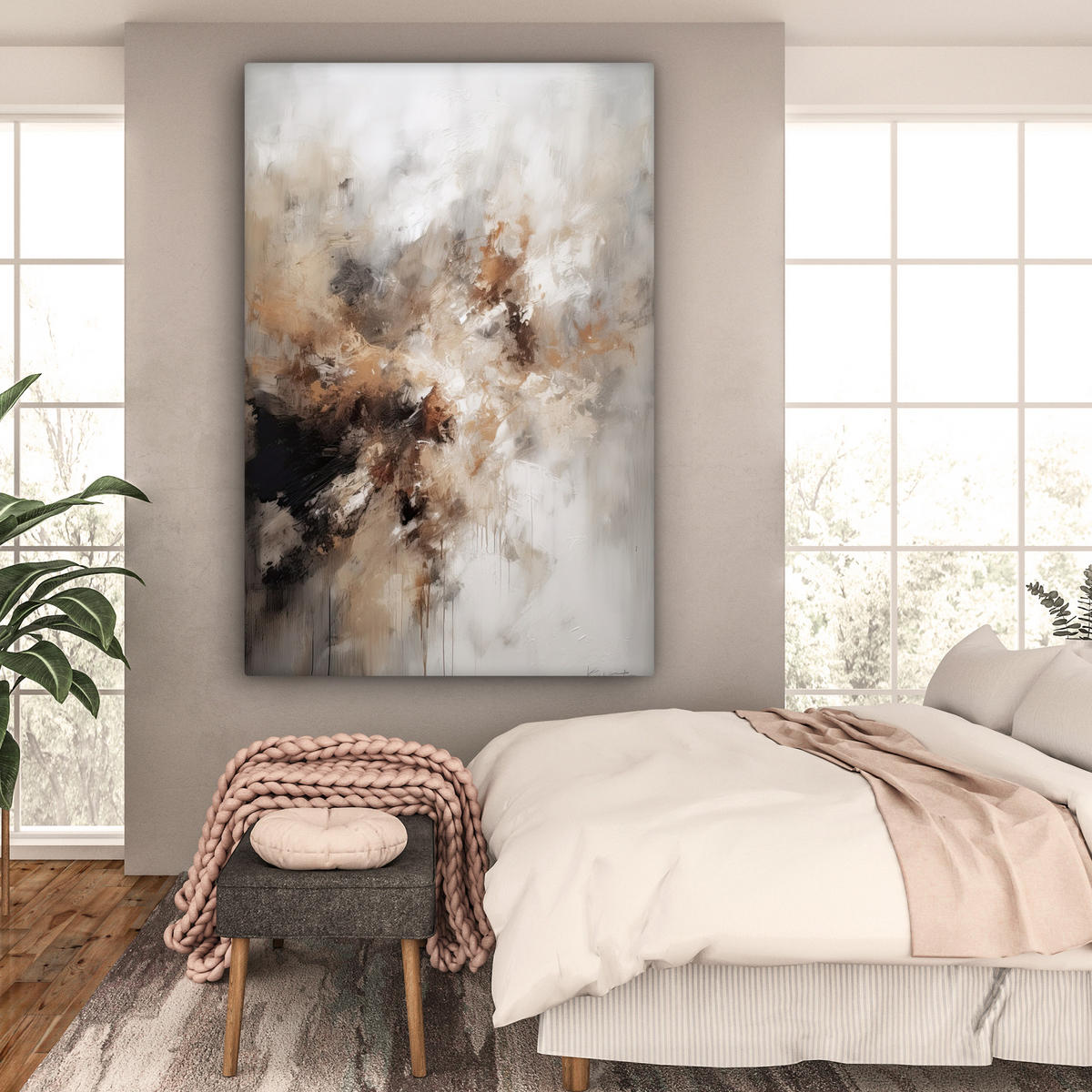 OBRAZ NA PLÁTNĚ Barva - abstraktní - béžová - umění 90x140 cm - šedobéžová, textil (90/140cm) - MuchoWow
