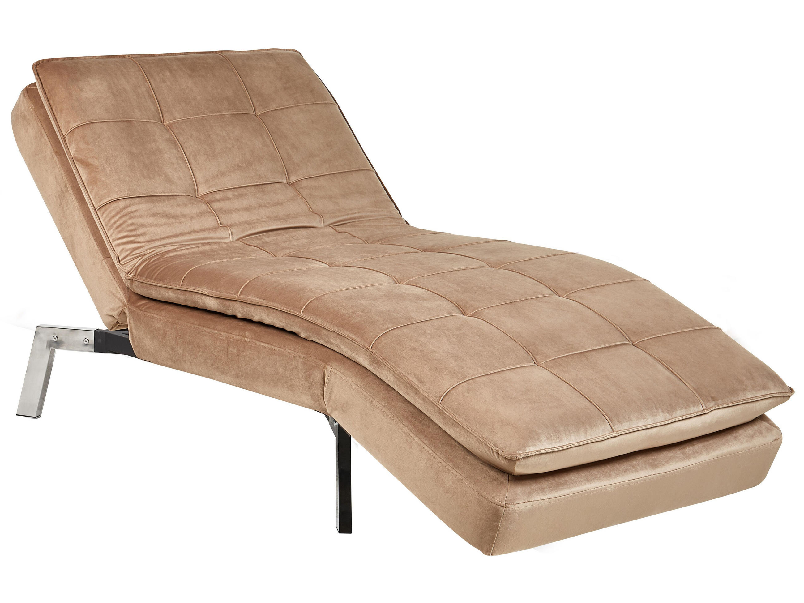 Beliani ČALOUNĚNÉ LEHÁTKO CHAISE LONGUE Sametová látka světle hnědé nastavitelné Loiret