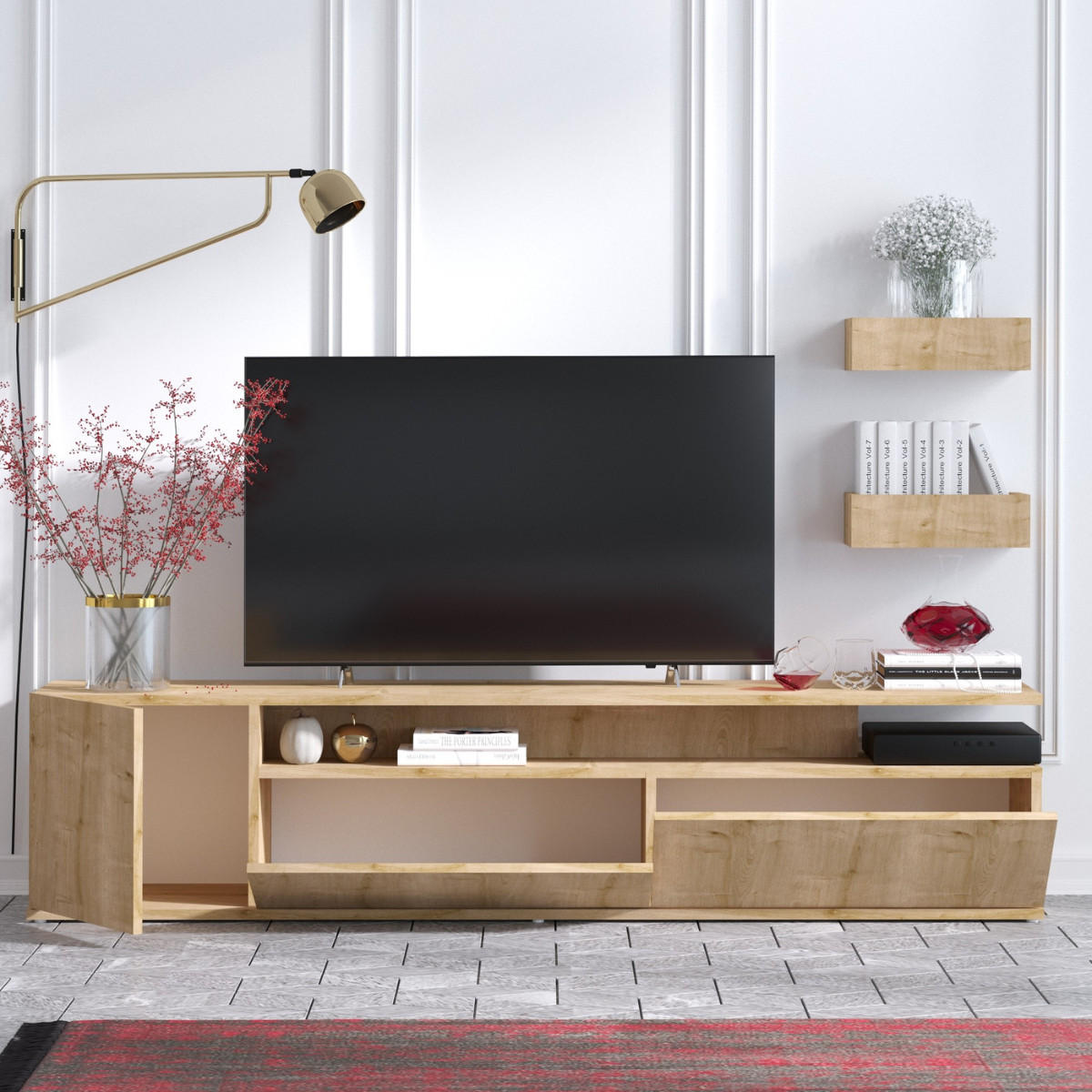 TV-SCHRANK eiche dekor - alika 180/35/45 cm - Eschefarben, Holzwerkstoff (35/45/40cm) - Calicosy