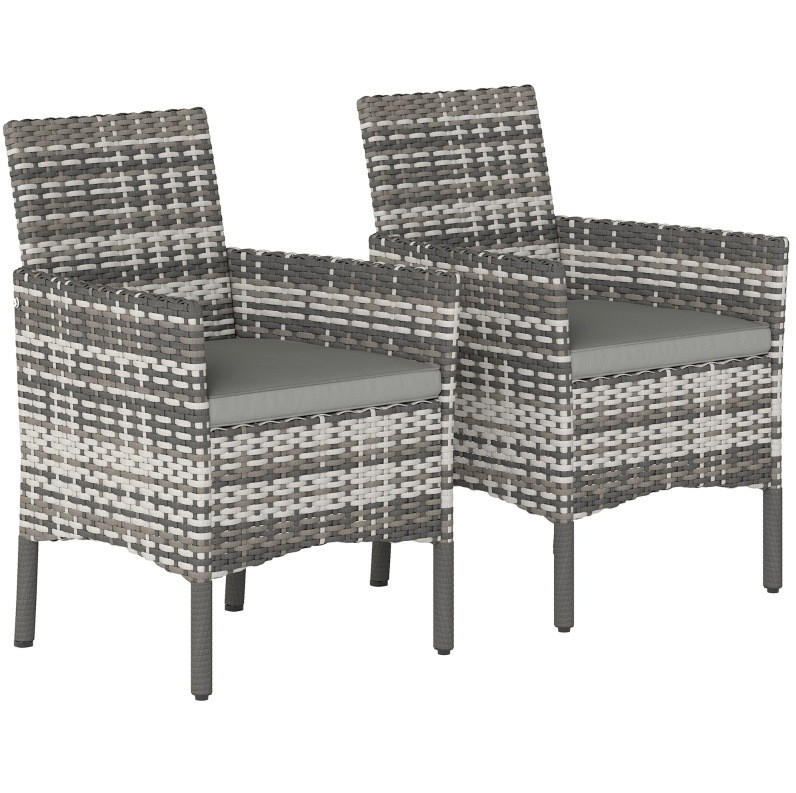2ER Gartenstuhl-Set aus PE-Rattan 58x62x87 cm in Grau mit Kissen - Grau, Naturmaterialen (58/87/62cm) - Modfu