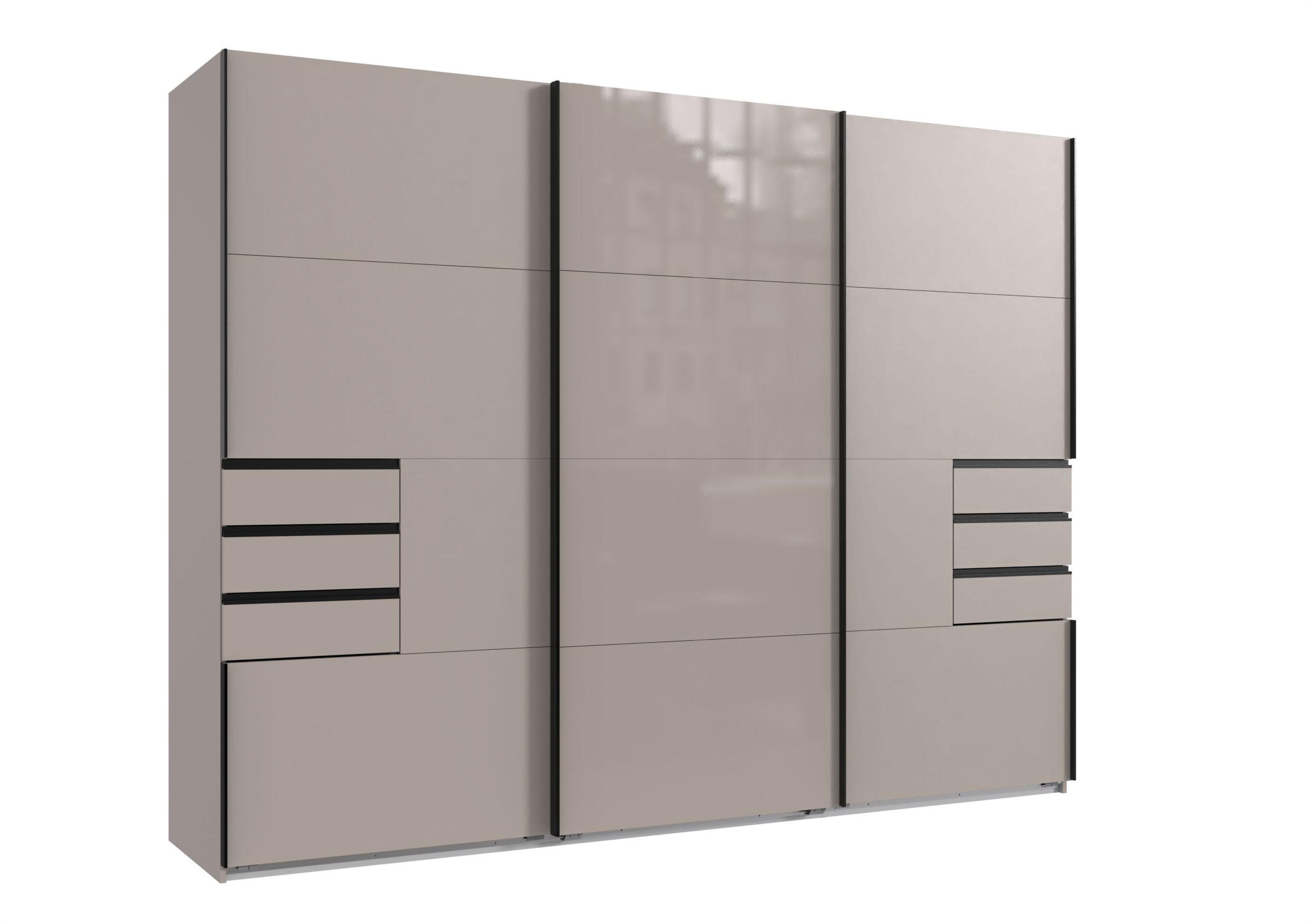KLEIDERSCHRANK Saigon in Saharagrau mit einer Türfront in Glas Saharagrau – Schwebetürenschrank 3 türig - 270 cm Breite - Grau, Holzwerkstoff (80/200/120cm)