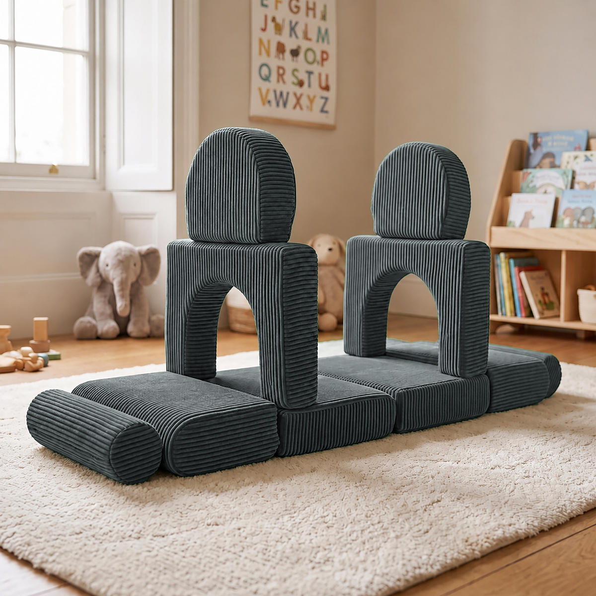 KAVČ Antracit otroški modularni 10-delni - antracit, umetna masa/tekstil (108/32/50cm) - Relaxdays