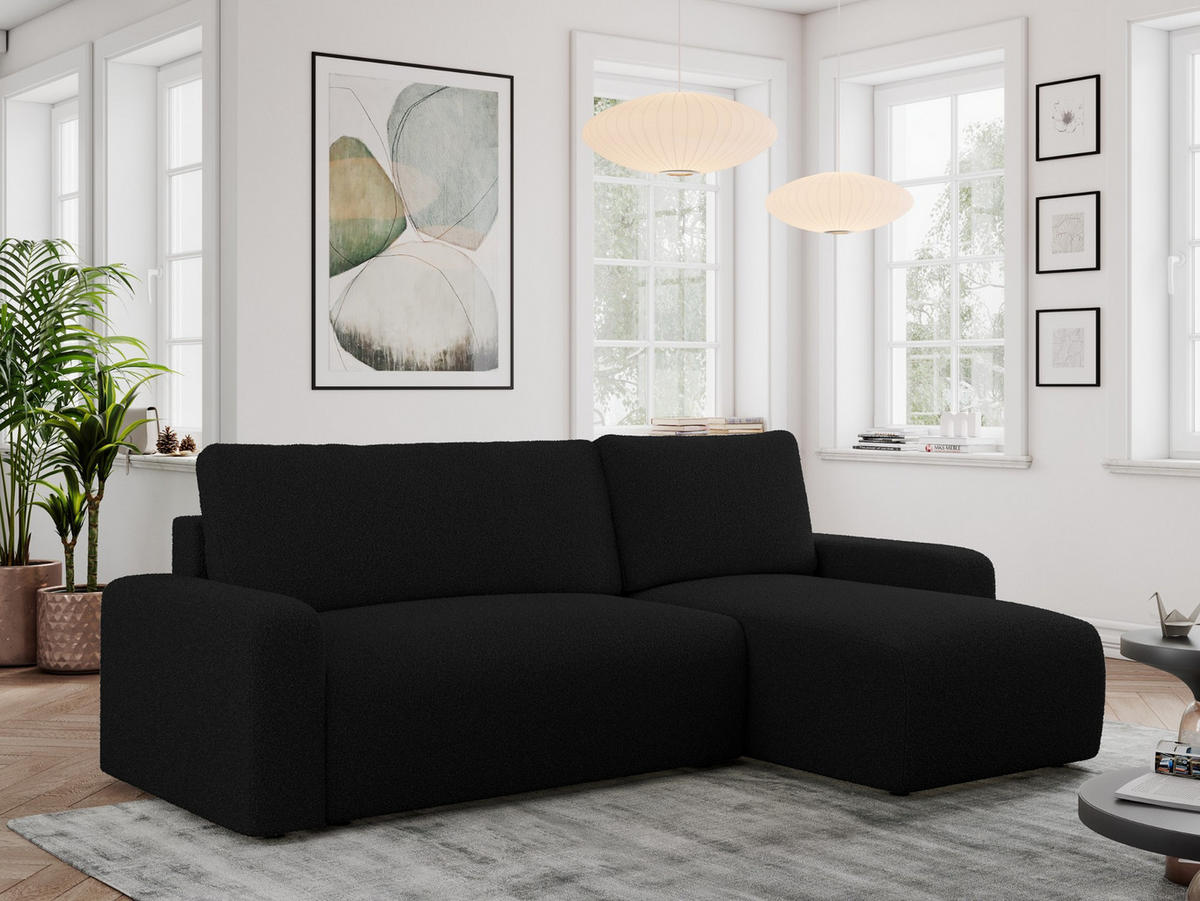ECKSOFA ARGOS Schwarz Boucle - Schwarz, Kunststoff/Textil (245/150cm) - MKS