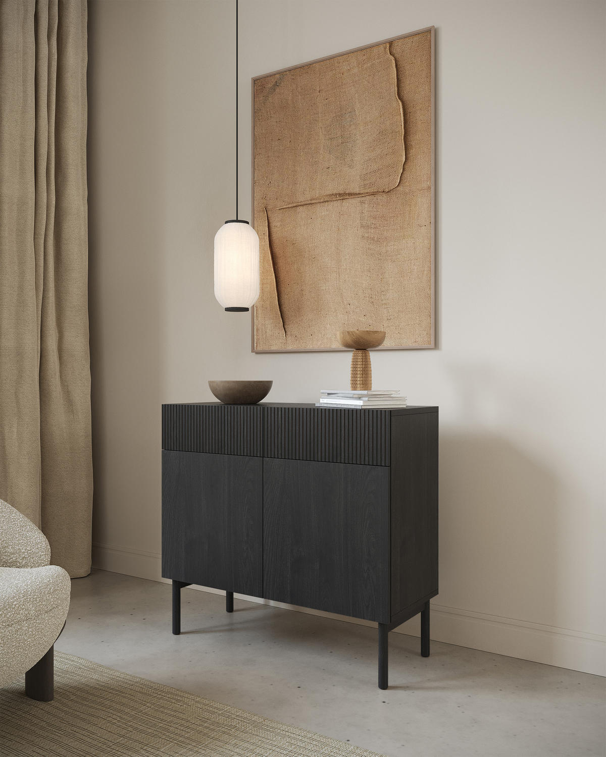 SIDEBOARD Nolie Holzoptik Esche Schwarz 100 cm - Schwarz, Holz/Holzwerkstoff (100/90.6/38cm) - Selsey