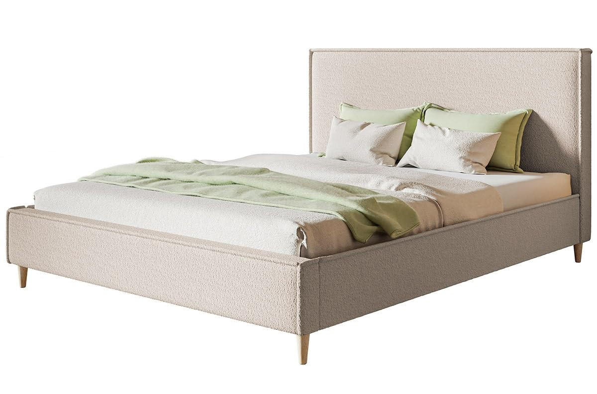 POLSTERBETT LUX RICO mit Kopfteil, 120 x 200 cm, Doppelbett mit Lattenrost aus Holz, Boucle-Stoff Beige, Füße in Farbe: Braun - Beige, Holz/Textil (120/200cm) - Alpi-Möbel