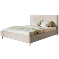 POLSTERBETT LUX RICO mit Kopfteil, 120 x 200 cm, Doppelbett mit Lattenrost aus Holz, Boucle-Stoff Beige, Füße in Farbe: Braun - Beige, Holz/Textil (120/200cm) - Alpi-Möbel