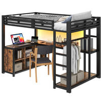 METALL-HOCHBETT 140/200 cm, Schwarz mit Schreibtisch und Stauraum - Schwarz, Metall (140/200cm) - MIVRAY