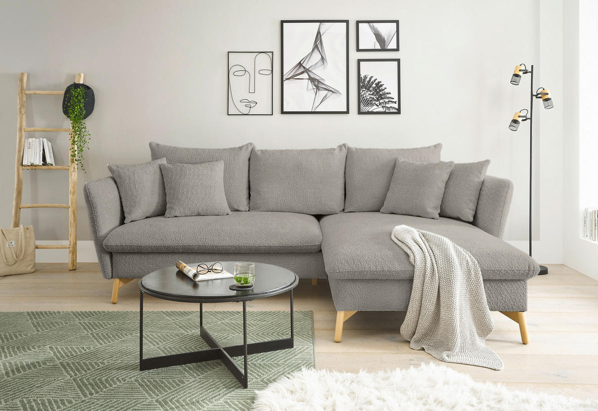 ECKSOFA S11 Ambriamo Hellgrau 258/91/167 cm Recamiere rechts - Hellgrau, Textil (258/167cm) - Livojo
