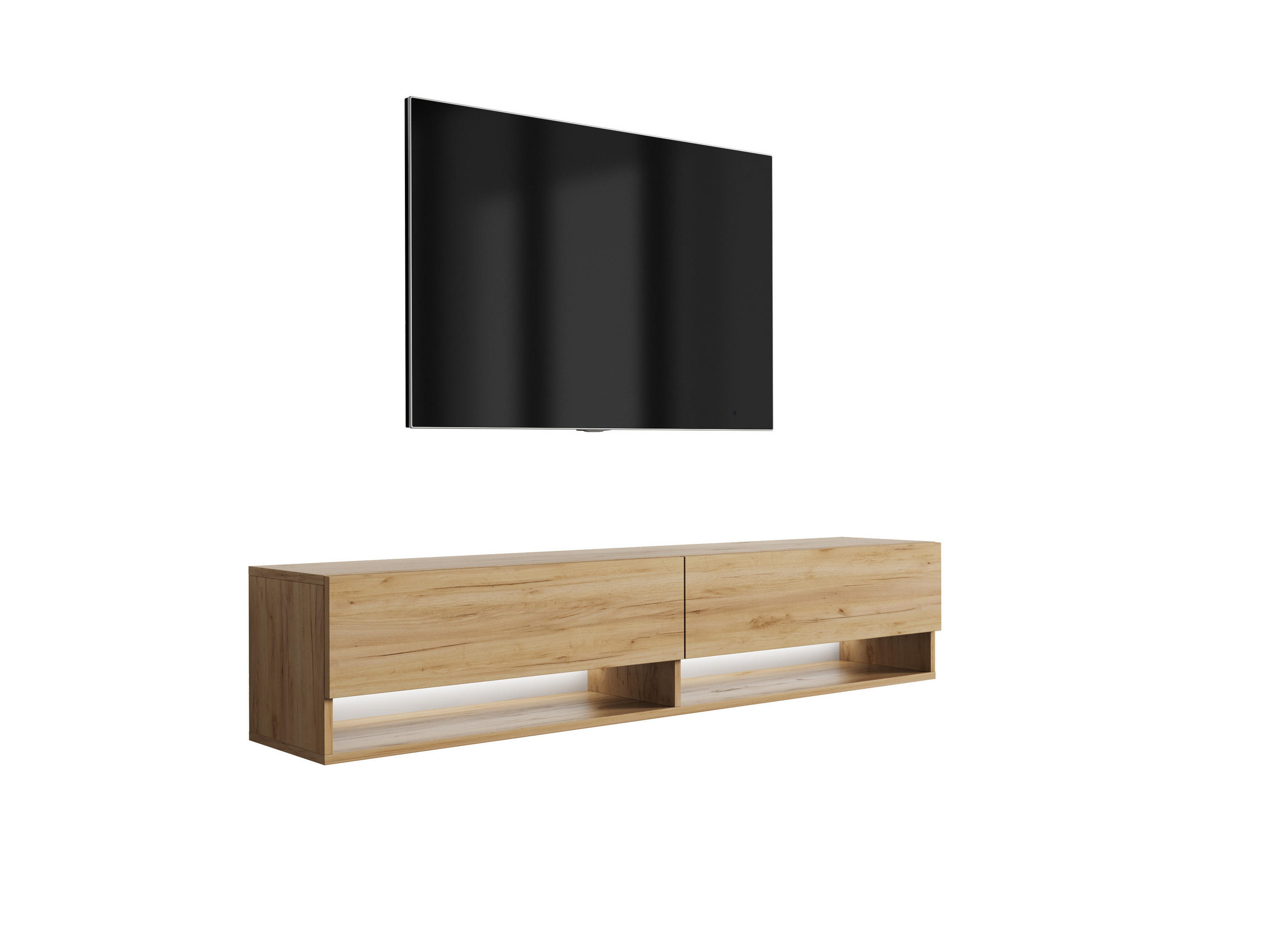 TV-LOWBOARD 170 cm Eiche Craft, weiße LED, 170 × 32 × 34 cm - Braun, Holzwerkstoff (170/33.6/32cm) - 3XE LIVING