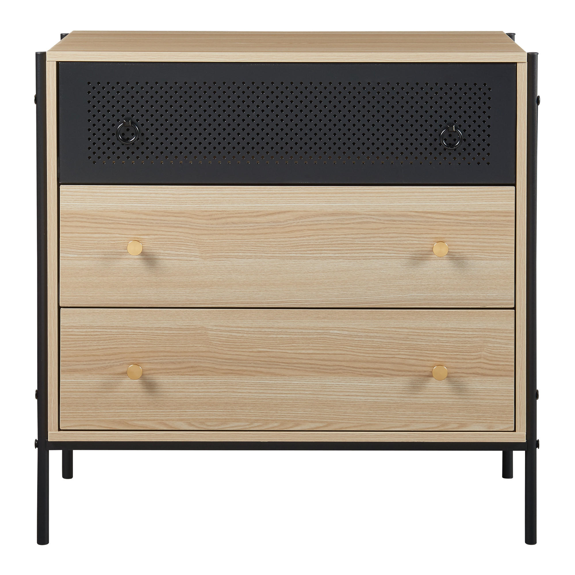 Thumbnail - [en.casa] Kommode, Eiche, Schwarz, Holzwerkstoff, Metall, 3 Schubladen, 80x80x40 cm, Wohnzimmer, Kommoden & Sideboards, ...