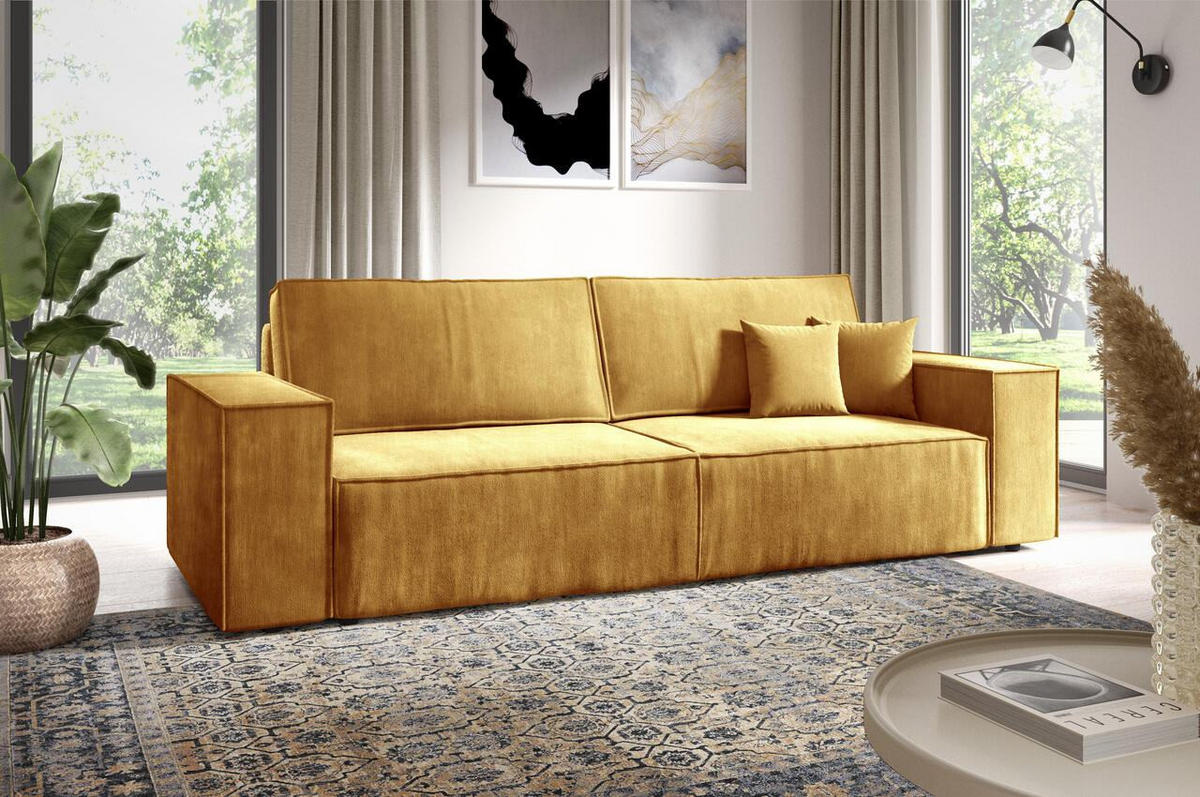 SCHLAFSOFA mit Bettkasten Gelb - Gelb, Textil (255/88/102cm) - Furnisell