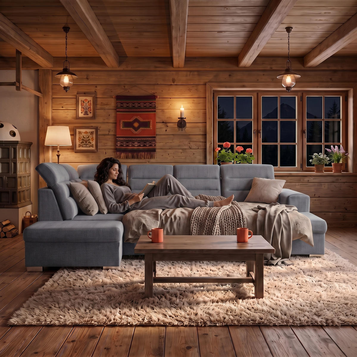 ECKSOFA U-Form CLOUD U Links mit Schlaffunktion 120x252 Velours Dunkelgrau - Dunkelgrau/Silberfarben, Holz/Kunststoff (320/103/202cm) - Muffo