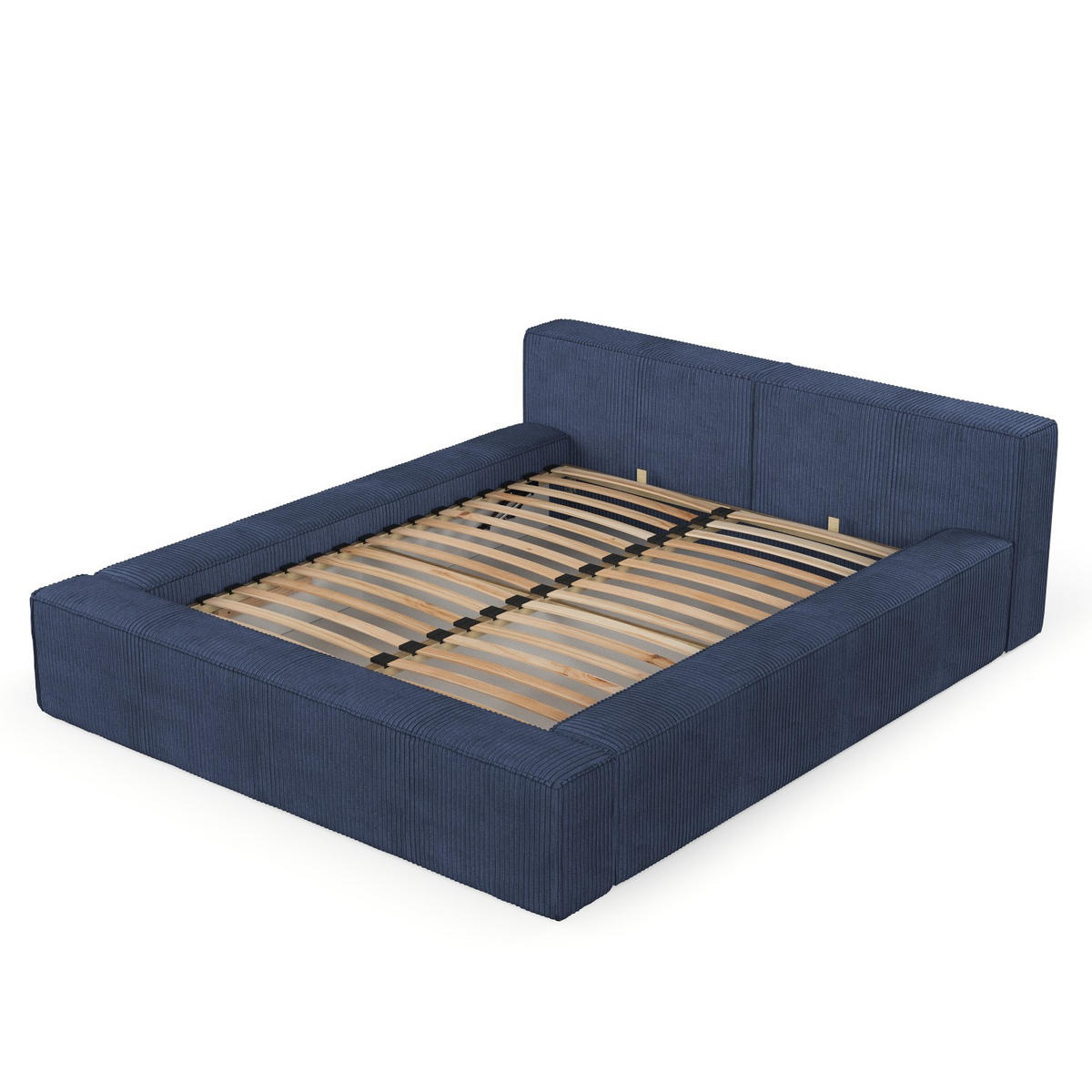 POLSTERBETT Casto mit Stauraum 140/200 cm Marineblau im Poso Stoff - Schwarz/Naturfarben, Holz/Holzwerkstoff (140/200cm) - AltaBeds