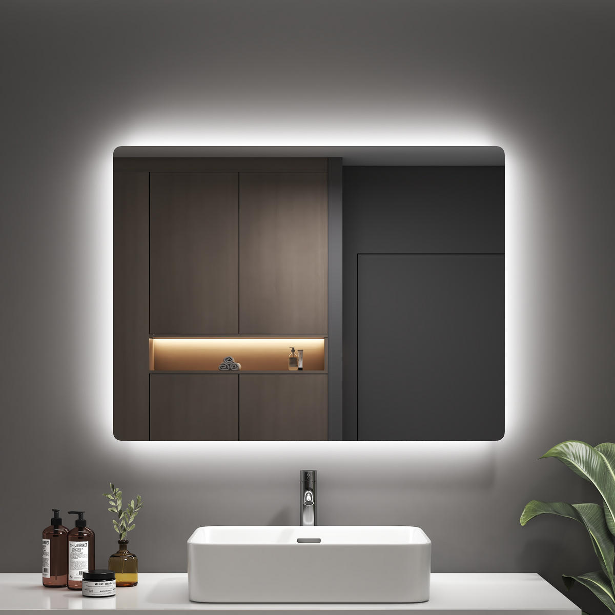 BADSPIEGEL mit Power-Off-Memory-Funktion Beleuchtung Rechteckig 80/60 cm - Weiß, Glas (60/3/80cm) - EMKE