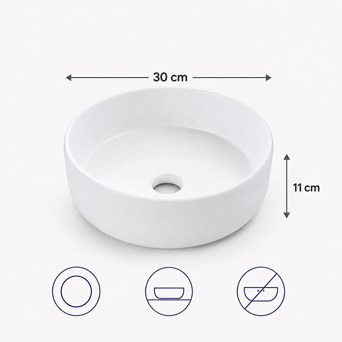 UMYVADLO Bílé keramické na desku - bílá, keramika (30/11/30cm) - Relaxdays