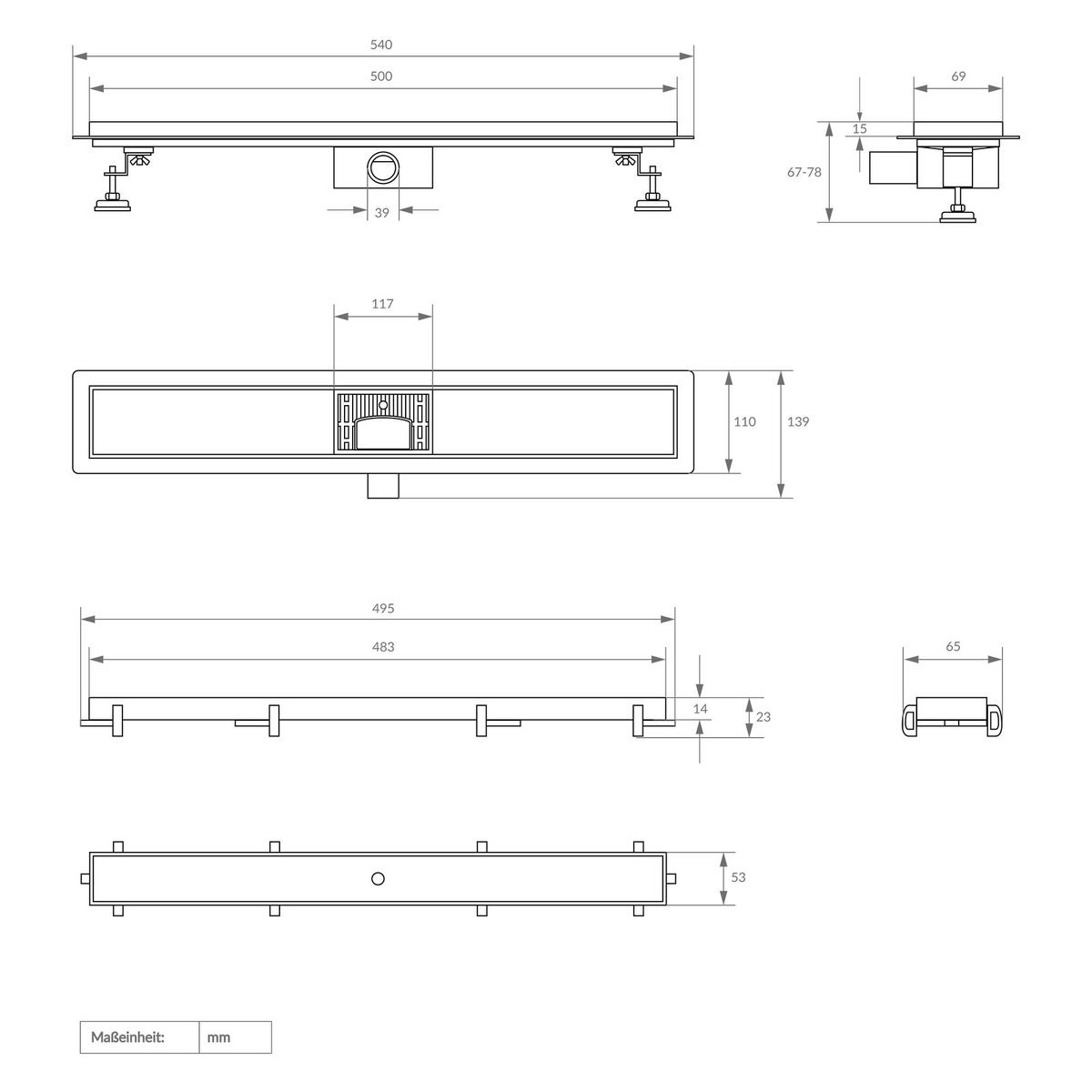 DUSCHRINNE 50cm - Schwarz, Metall (13.9/7.8/54cm) - LuxeBath