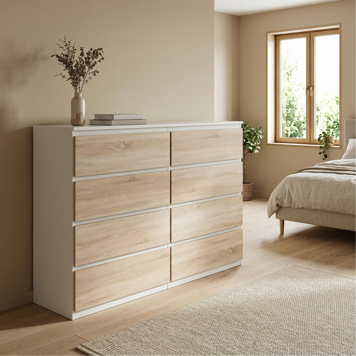 KOMMODE NUDO 120/101,5/39cm mit 8 Schubladen Türen Weiß - Weiß/Sonoma Eiche, Holzwerkstoff (120/101.5/39cm) - MASSENO