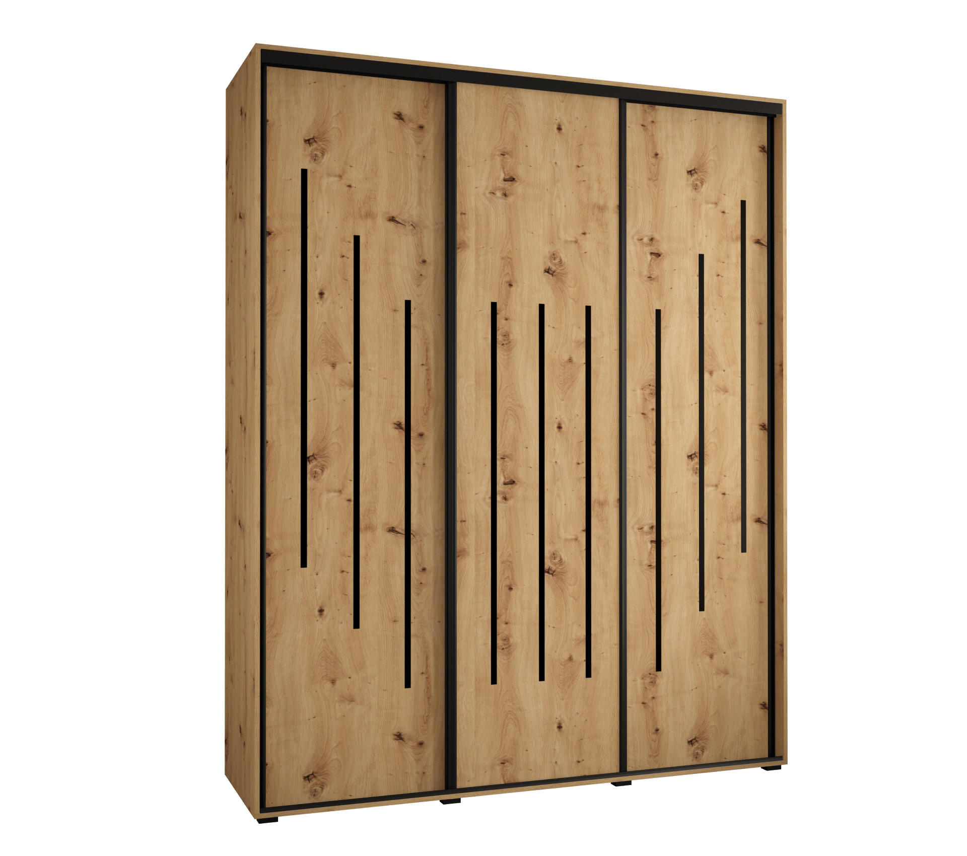 Abiks Möbel Schwebetürenschrank Eiche Artisan, Eiche Artisan, Schwarz 190x235x45 cm