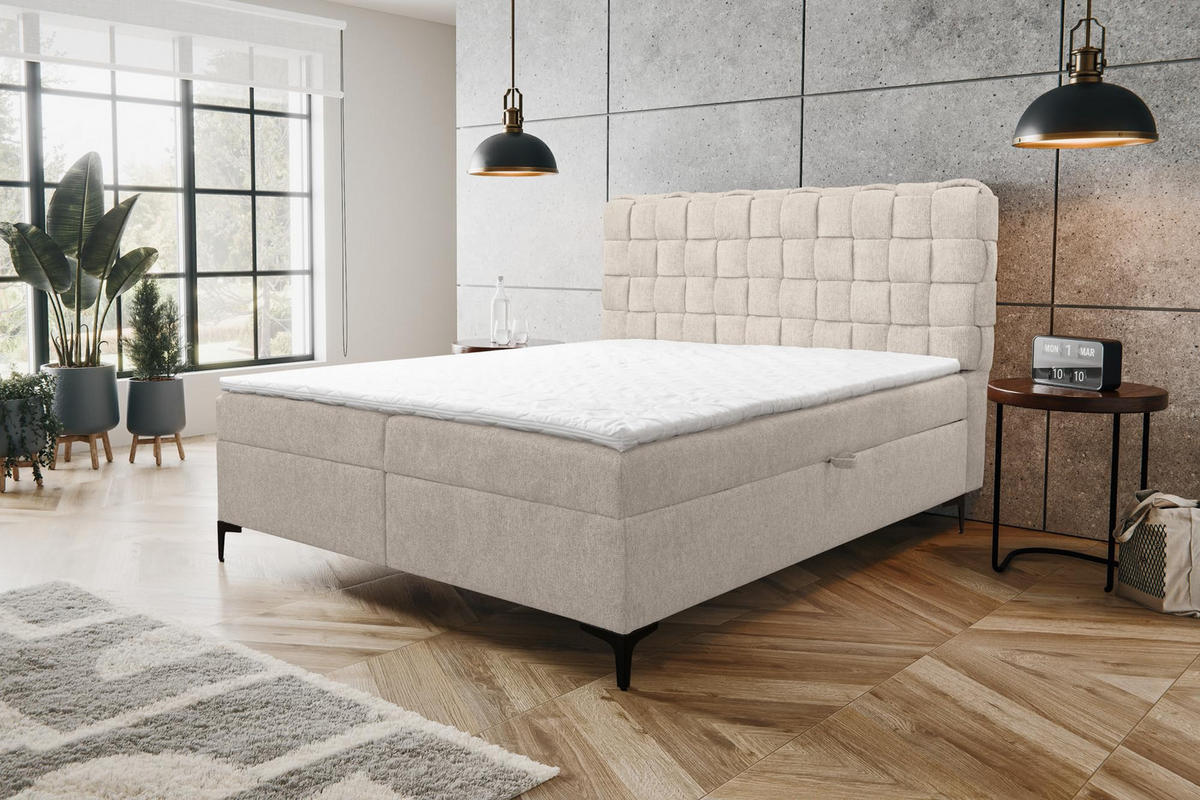 BOXBETT ROMA mit zwei Bettkästen H2/H3 Matratze und Topper 140 x 200 cm - Beige, Holzwerkstoff (140/200cm) - VENASI MÖBEL