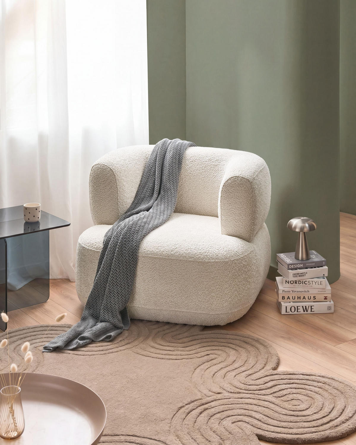 SESSEL Chenillegewebe Hellbeige Lohja - Beige, Textil (92/73/88cm) - Beliani