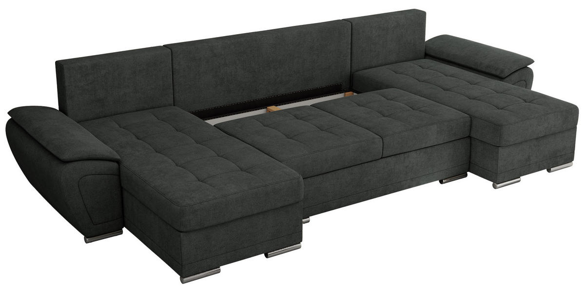 WOHNLANDSCHAFT UMBRIA U Dunkelgrau Stukture - Dunkelgrau/Grau, Textil/Metall (336/85/157cm) - MKS